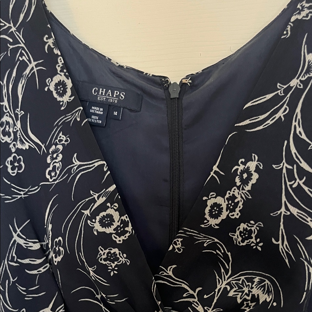 Chaps Black Dress With White Floral Design
